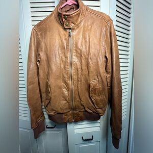 Men’s Brown Leather Vintage Style Bomber Jacket GAP